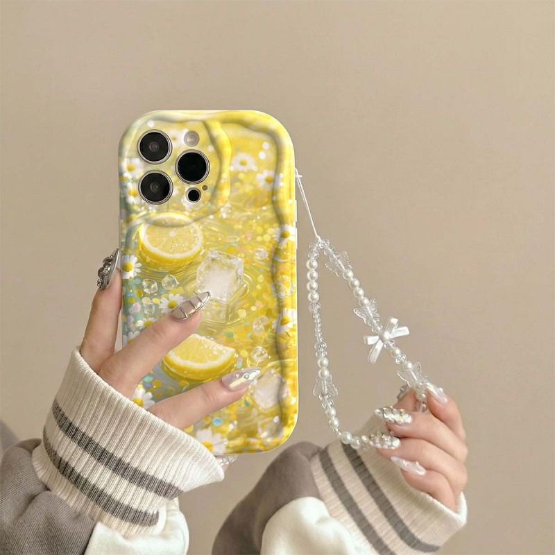 Yellow Phone Accessories - جراب هاتف بنمط ثلجي بزهرة الليمون